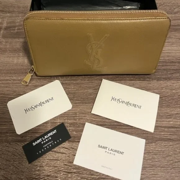 Beige Saint Laurent YSL Chevrette Zip Around Leather Wallet - Picture 1 of 6